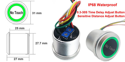 DC12V 24V IP68 Waterproof Contactless Access Control Eletronic Lock Release Switch Infrared Sensing No Touch Exit Button