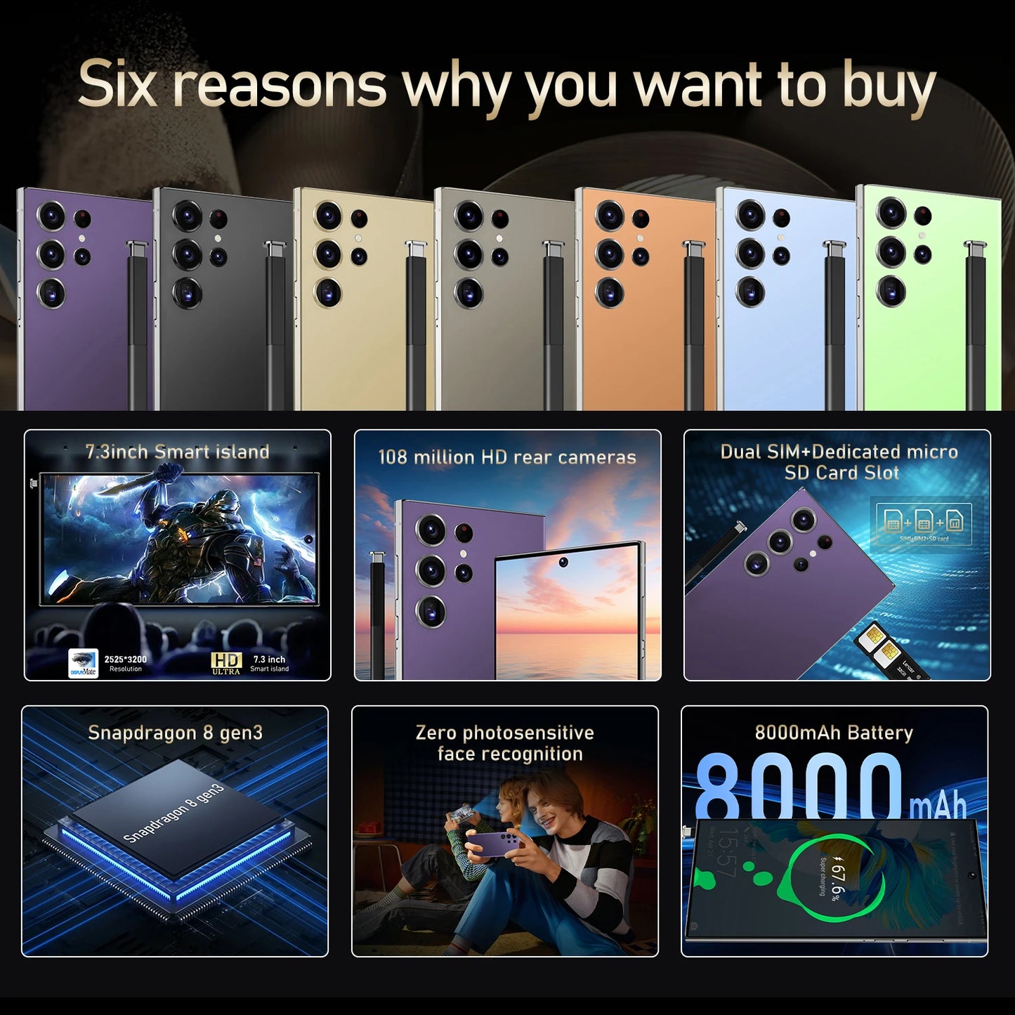 Best Sell S24 Ultra 5G Smart Phone 7.3inch 1TB Telephone Original Unlock S-Pen 4G 5G+WIFI Android S24 Mobile Phones