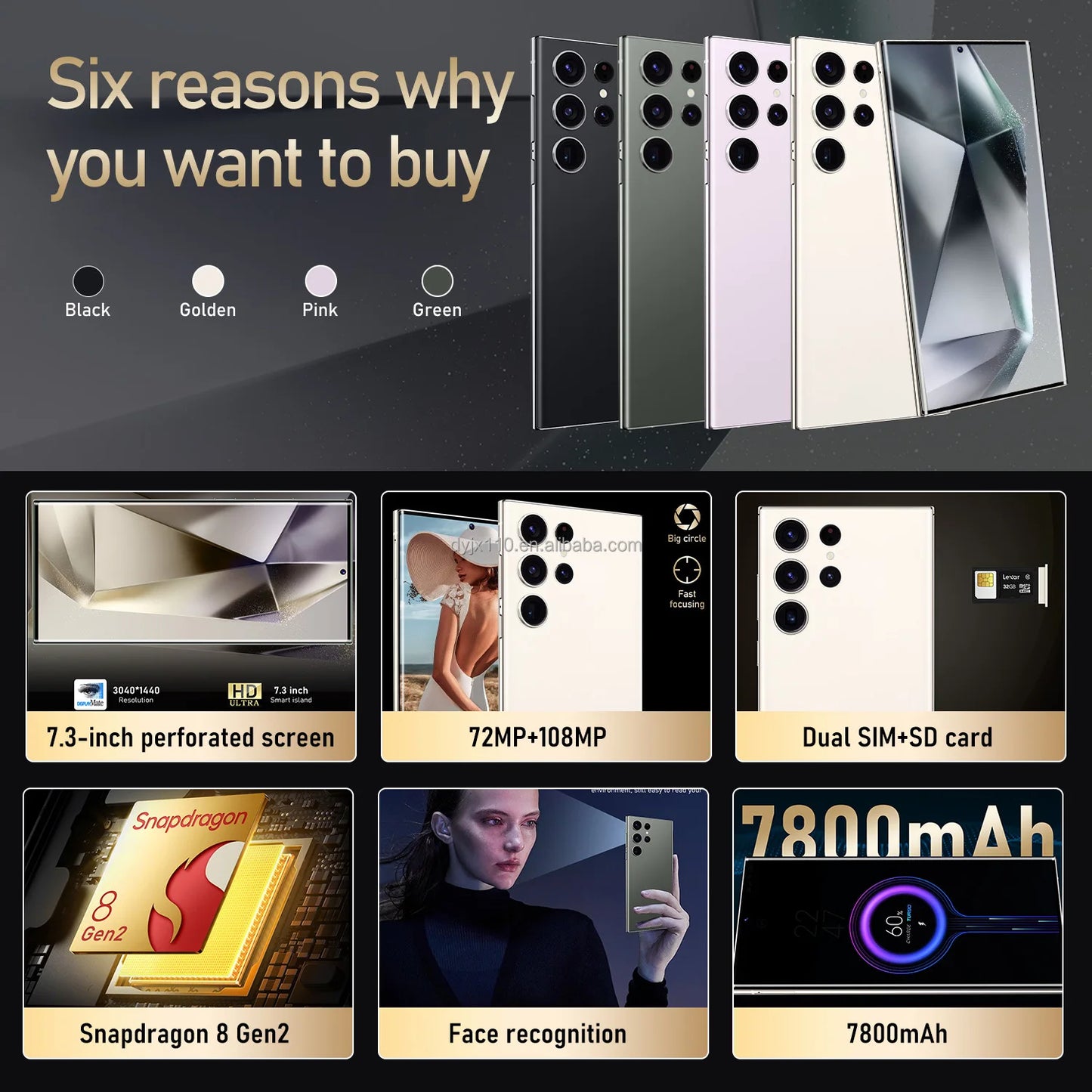 Hot Selling 5G Smartphone S24 Ultra Telephone 7.3 Inch Android Phones Unlocked 16G+1TB Cellphone Mobile Phones 4G 5G