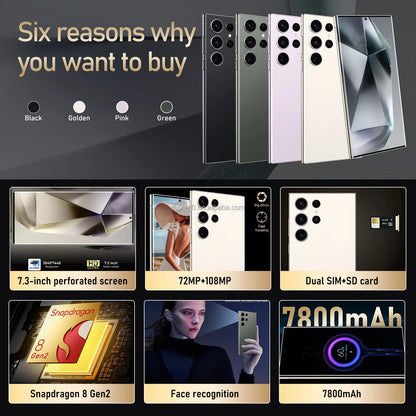 Hot Selling 5G Smartphone S24 Ultra Telephone 7.3 Inch Android Phones Unlocked 16G+1TB Cellphone Mobile Phones 4G 5G