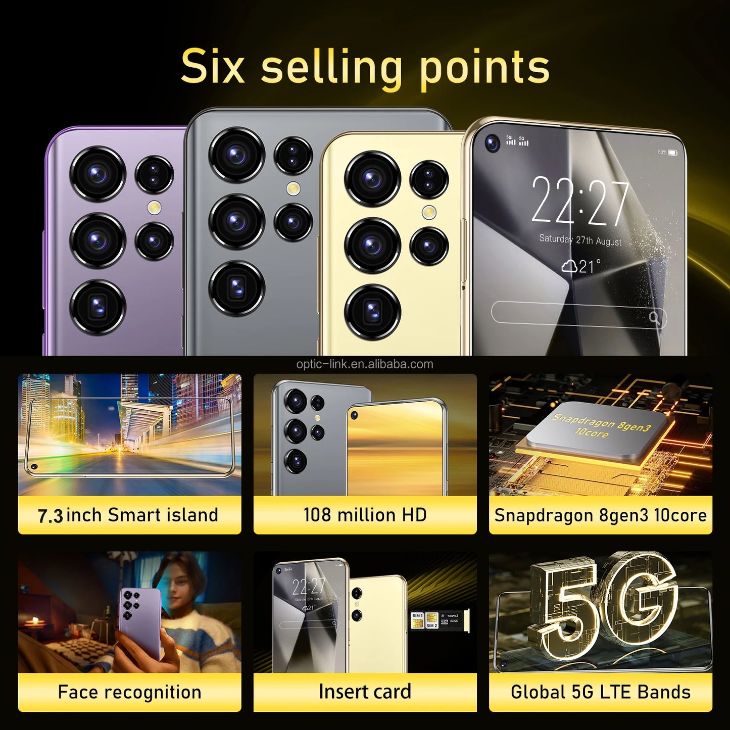 Hot Selling 5G Smartphone S24 S25 Ultra Telephone 7.3 Inch Android Phones Unlocked 16G+1TB Cellphone Mobile Phones 4G 5G