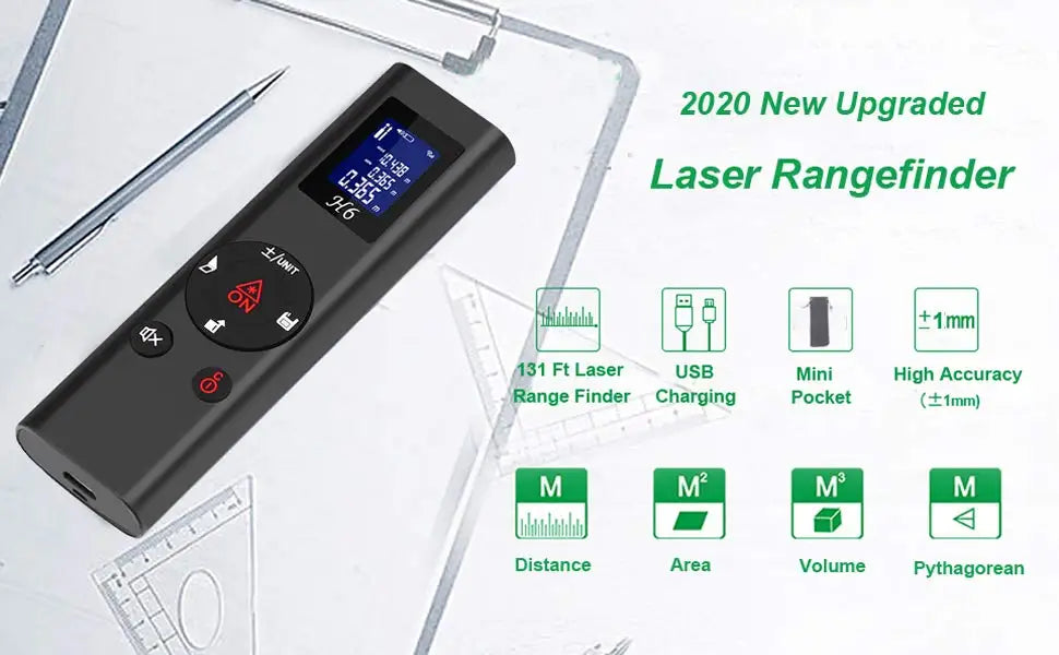 HIREED 40M Eletronic Level Digital Laser Rangefinder  USB Charging Rechargeable Handheld Distance Meter