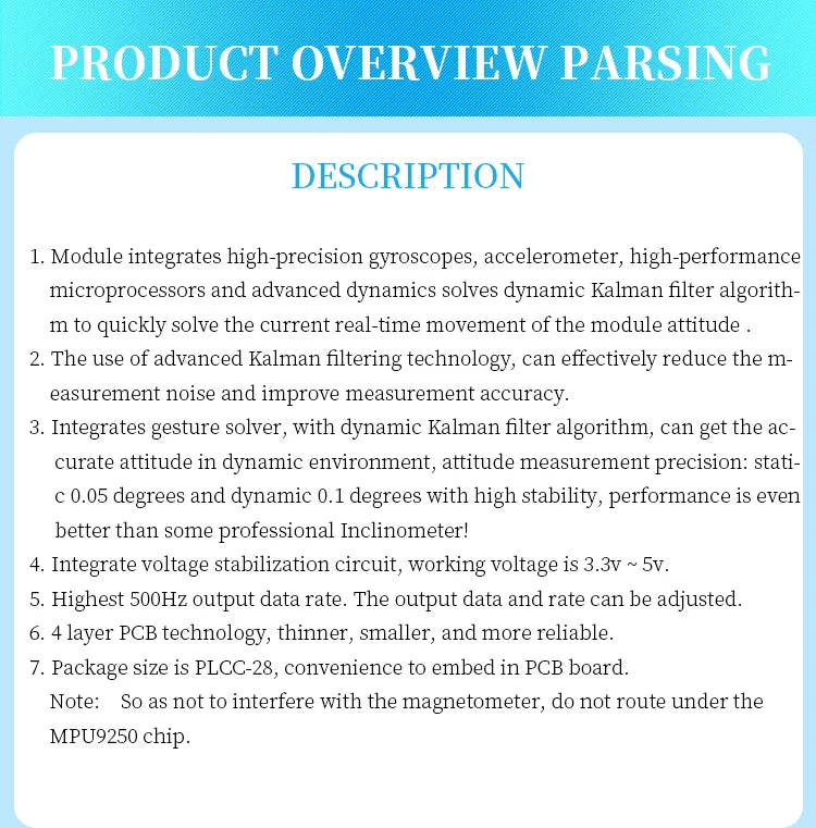 WitMotion WT931  (XYZ, return rate 500H) AHRS MPU9250 9-axis Accelerometer,+Eletronic Gyroscope+Angle+Magnetometer, for Arduinos