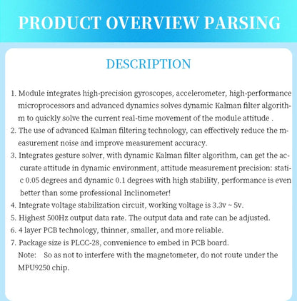 WitMotion WT931  (XYZ, return rate 500H) AHRS MPU9250 9-axis Accelerometer,+Eletronic Gyroscope+Angle+Magnetometer, for Arduinos