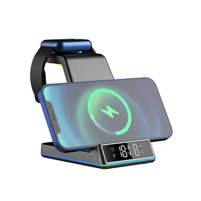 2024 Hot Sale Portable Wireless Charger Z06 LED Alarm Multicolor ABS Travel Clock Light 10W Output SCP OTP Black Phone Accessory