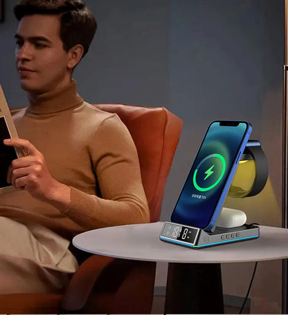 2024 Hot Sale Portable Wireless Charger Z06 LED Alarm Multicolor ABS Travel Clock Light 10W Output SCP OTP Black Phone Accessory