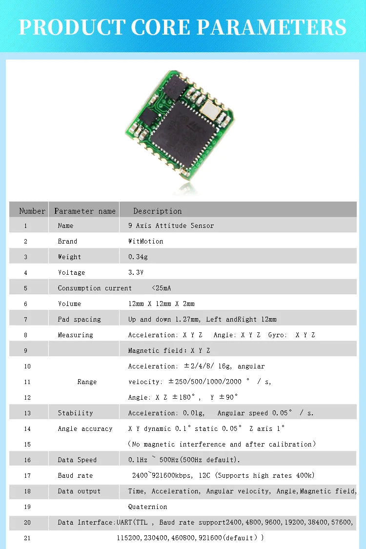 WitMotion WT931  (XYZ, return rate 500H) AHRS MPU9250 9-axis Accelerometer,+Eletronic Gyroscope+Angle+Magnetometer, for Arduinos