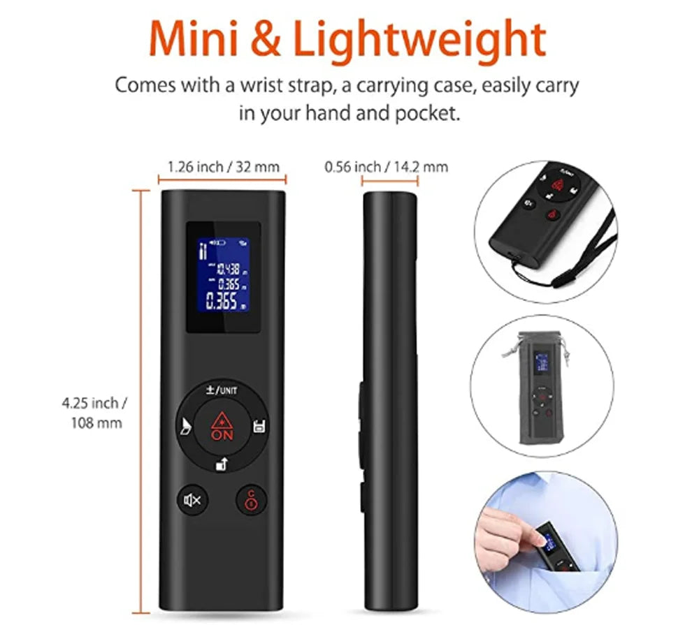 HIREED 40M Eletronic Level Digital Laser Rangefinder  USB Charging Rechargeable Handheld Distance Meter