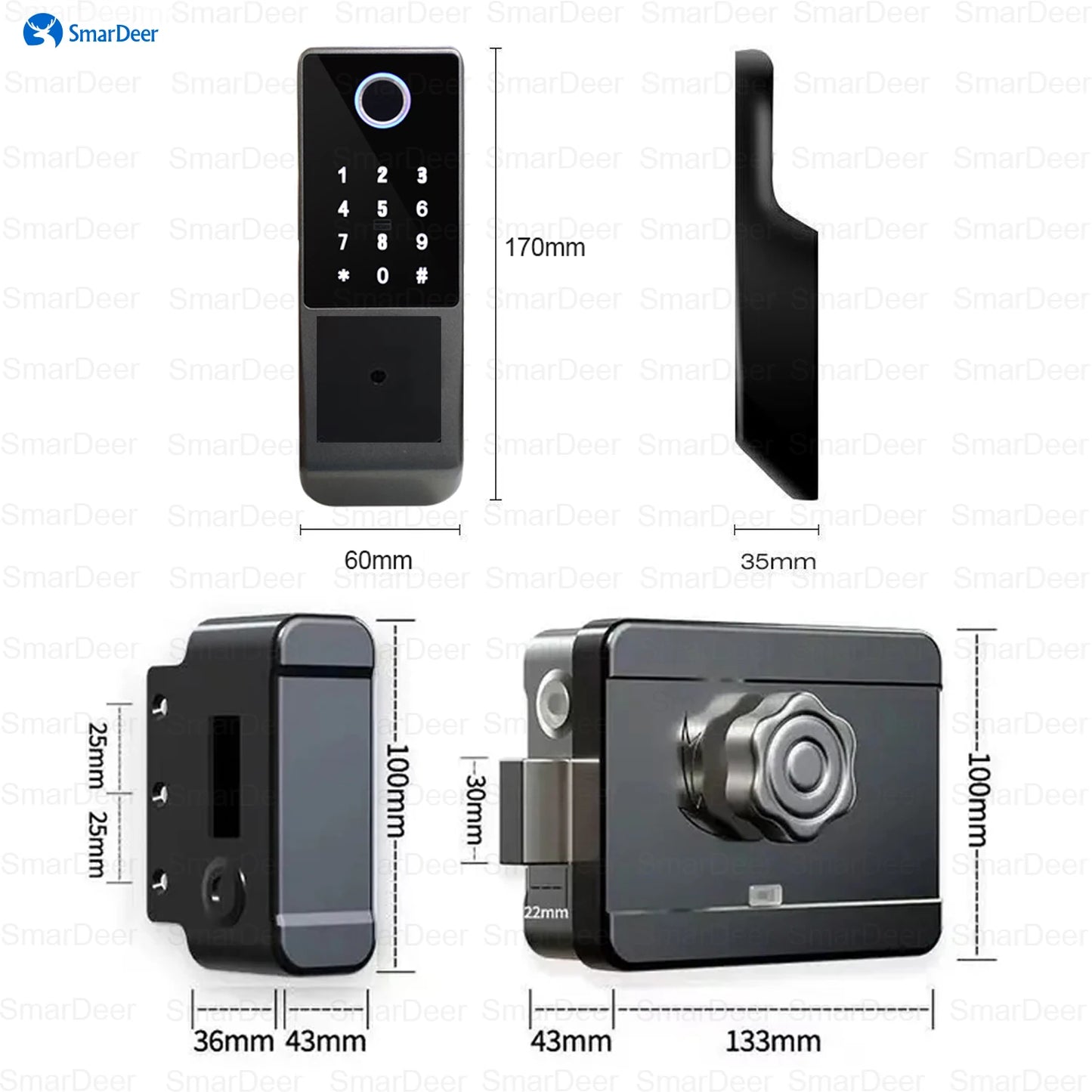 SmarDeer Waterproof Eletronic Lock for Tuya Smart Lock Outdoor Fingerprint Lock withl Password Remote App Waterproof door lock