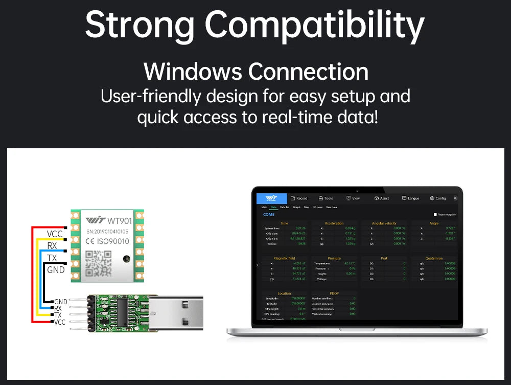 WitMotion WT901 AHRS MPU9250 9-axis Accelerometer, 3-axis Eletronic Gyroscope+Acceleration+Angle+Magnetometer, TTL Data Outout