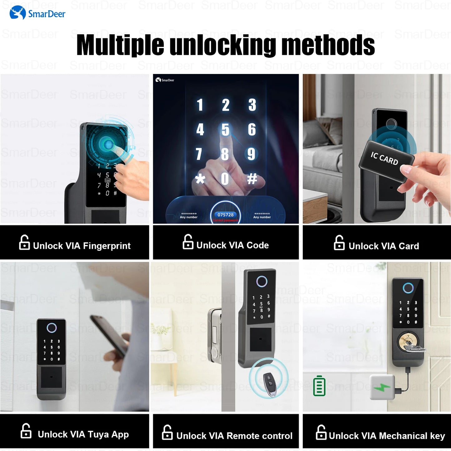 SmarDeer Waterproof Eletronic Lock for Tuya Smart Lock Outdoor Fingerprint Lock withl Password Remote App Waterproof door lock