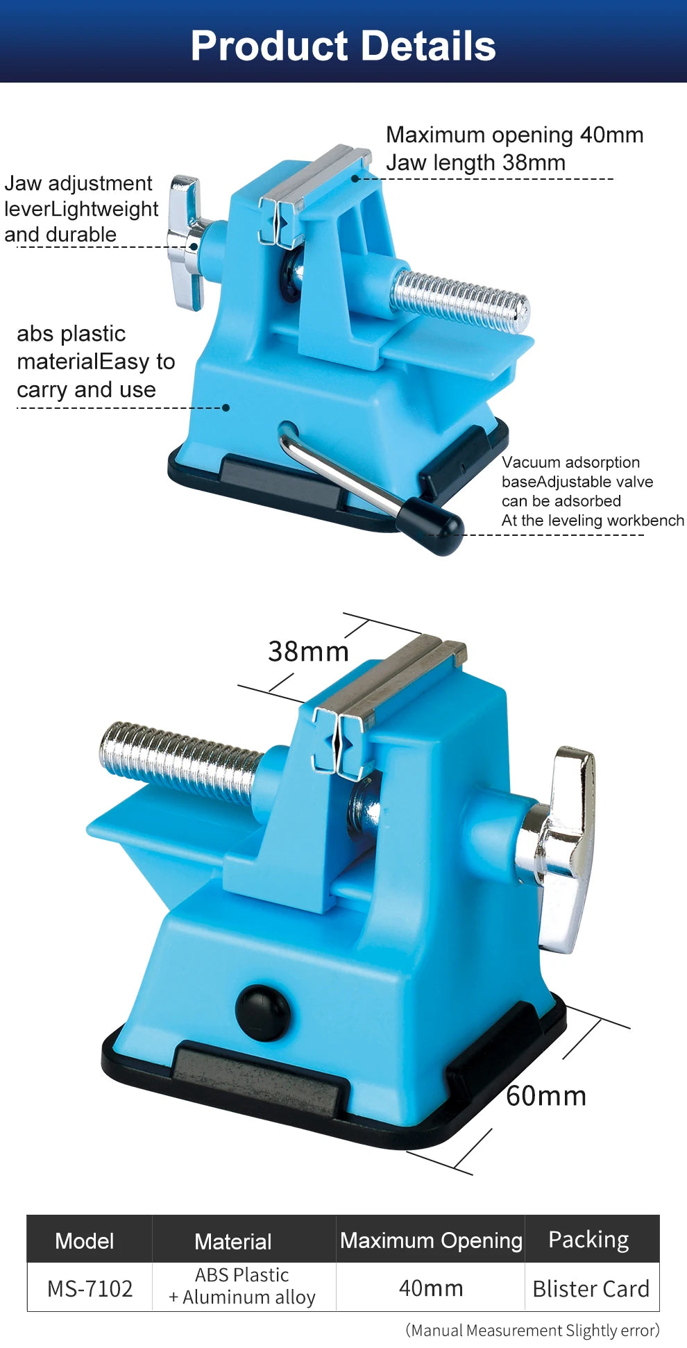 Mini Vise Table Bench ABS Vacuum Base Vise 40mm Adjustable Clamping Eletronic Repair Soldering Fix Tool Frame Hand Tools
