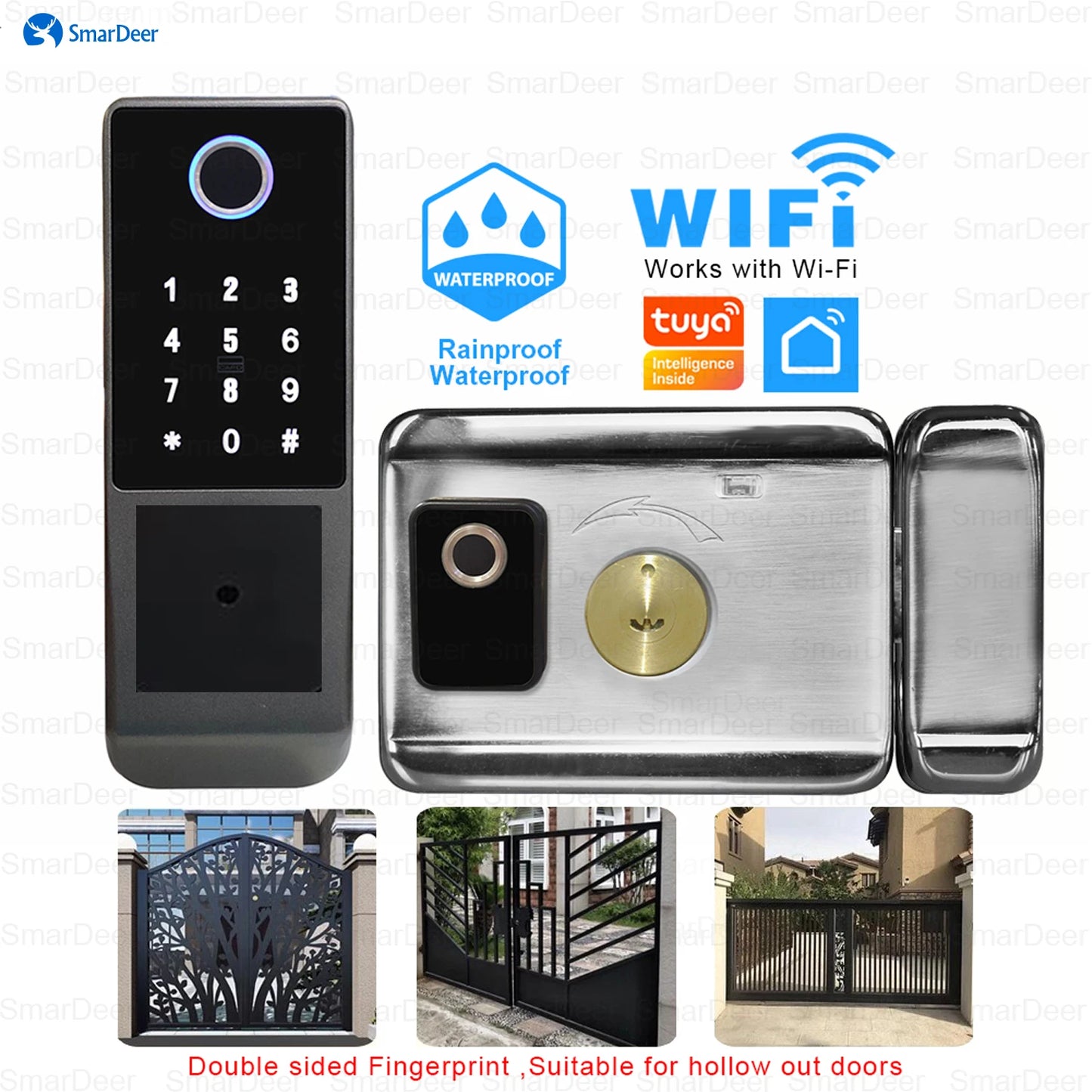 SmarDeer Waterproof Eletronic Lock for Tuya Smart Lock Outdoor Fingerprint Lock withl Password Remote App Waterproof door lock