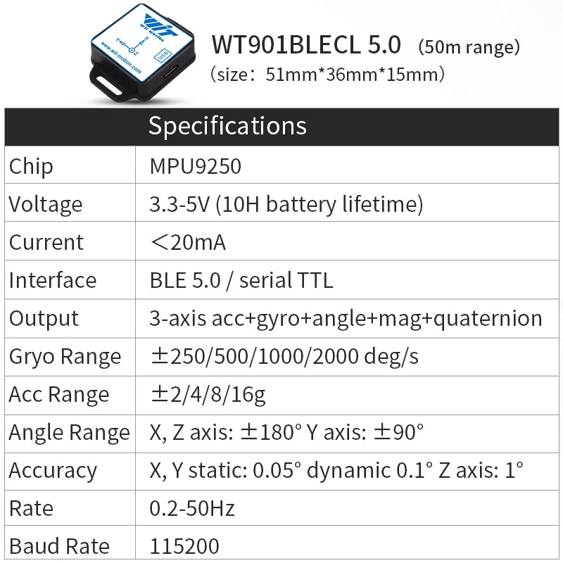 WitMotion WT931  (XYZ, return rate 500H) AHRS MPU9250 9-axis Accelerometer,+Eletronic Gyroscope+Angle+Magnetometer, for Arduinos