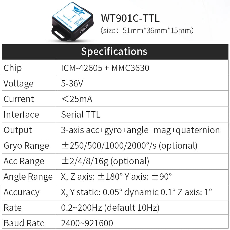 WitMotion WT931  (XYZ, return rate 500H) AHRS MPU9250 9-axis Accelerometer,+Eletronic Gyroscope+Angle+Magnetometer, for Arduinos