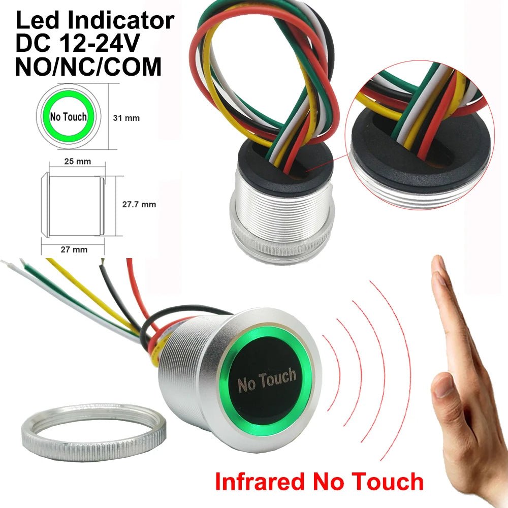 DC12V 24V IP68 Waterproof Contactless Access Control Eletronic Lock Release Switch Infrared Sensing No Touch Exit Button