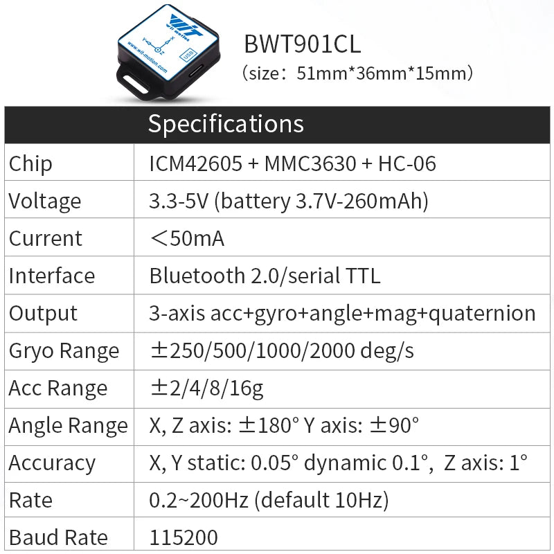 WitMotion WT931  (XYZ, return rate 500H) AHRS MPU9250 9-axis Accelerometer,+Eletronic Gyroscope+Angle+Magnetometer, for Arduinos