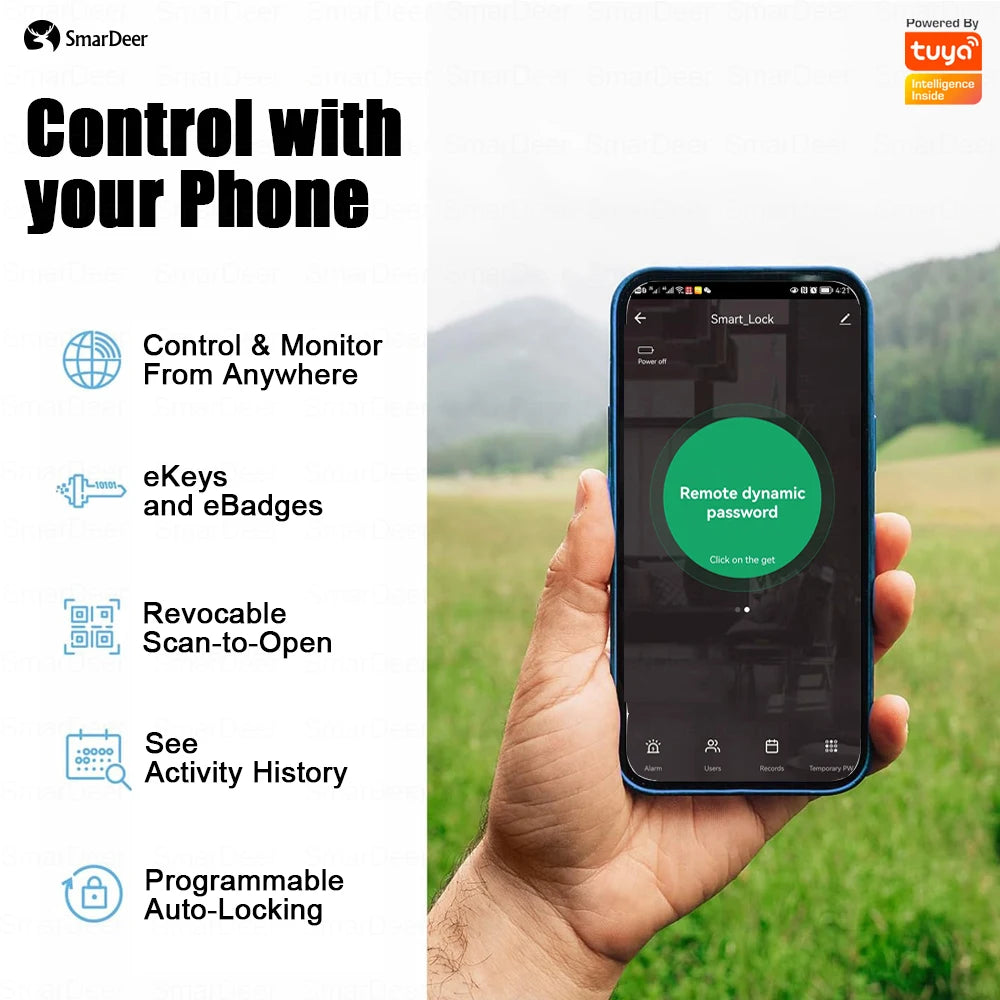 SmarDeer Waterproof Eletronic Lock for Tuya Smart Lock Outdoor Fingerprint Lock withl Password Remote App Waterproof door lock